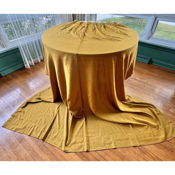 Vintage 60s curtain, golden yellow, pleated panel, semi sheer, oversized - Picture 1 of 10